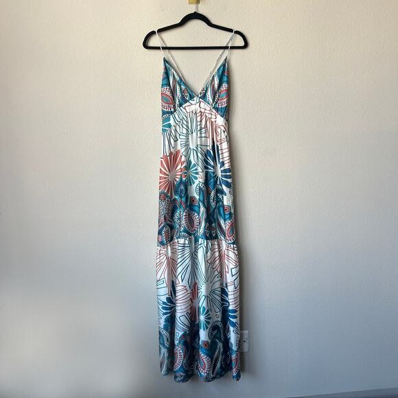 ba&sh Joyce Turquoise Boho Print Strappy Maxi Dress Size L - Picture 3 of 9